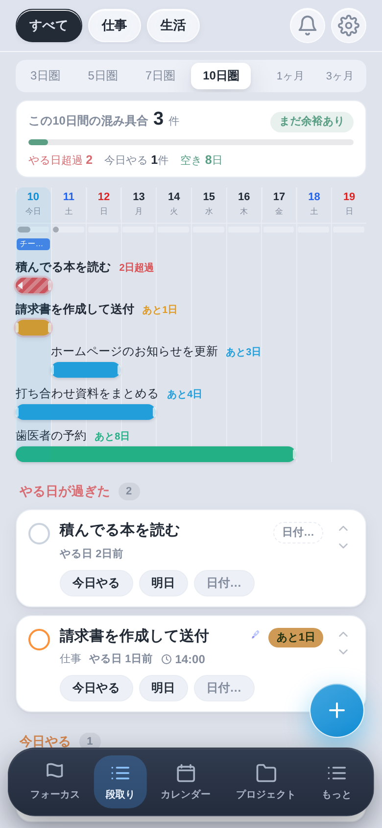 段取り画面:許容量メーターと10日圏の短期ガント